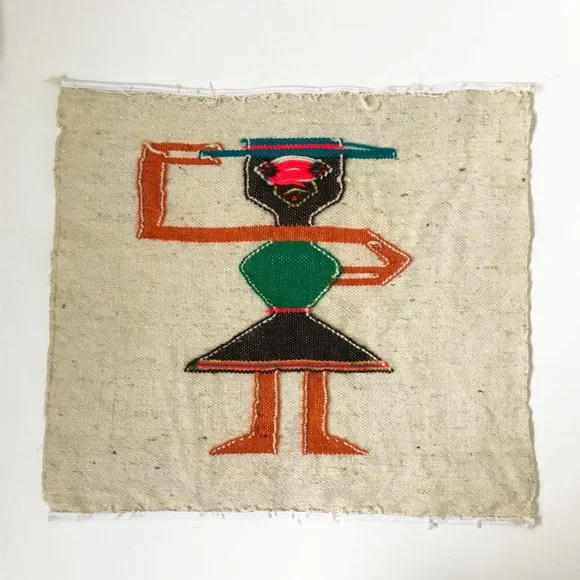 Vintage Latin American Handwoven Wool Figure with Hat and Dress Textile Panel - Picture 3 of 4